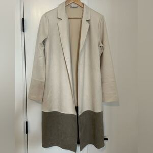 Zara Cream and Tan Faux Suede Spring Trench Coat